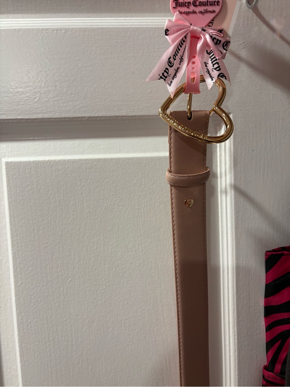 Juicy Couture Blush Pink Belt with Gold Heart Buckle